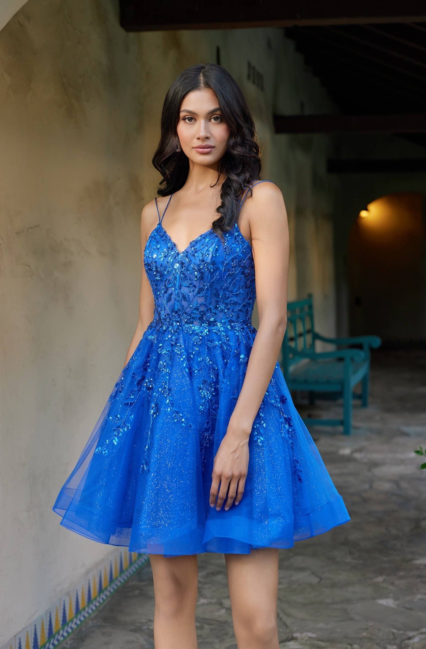 Juliet sequin embellished short party dress style jt988n in royal blue